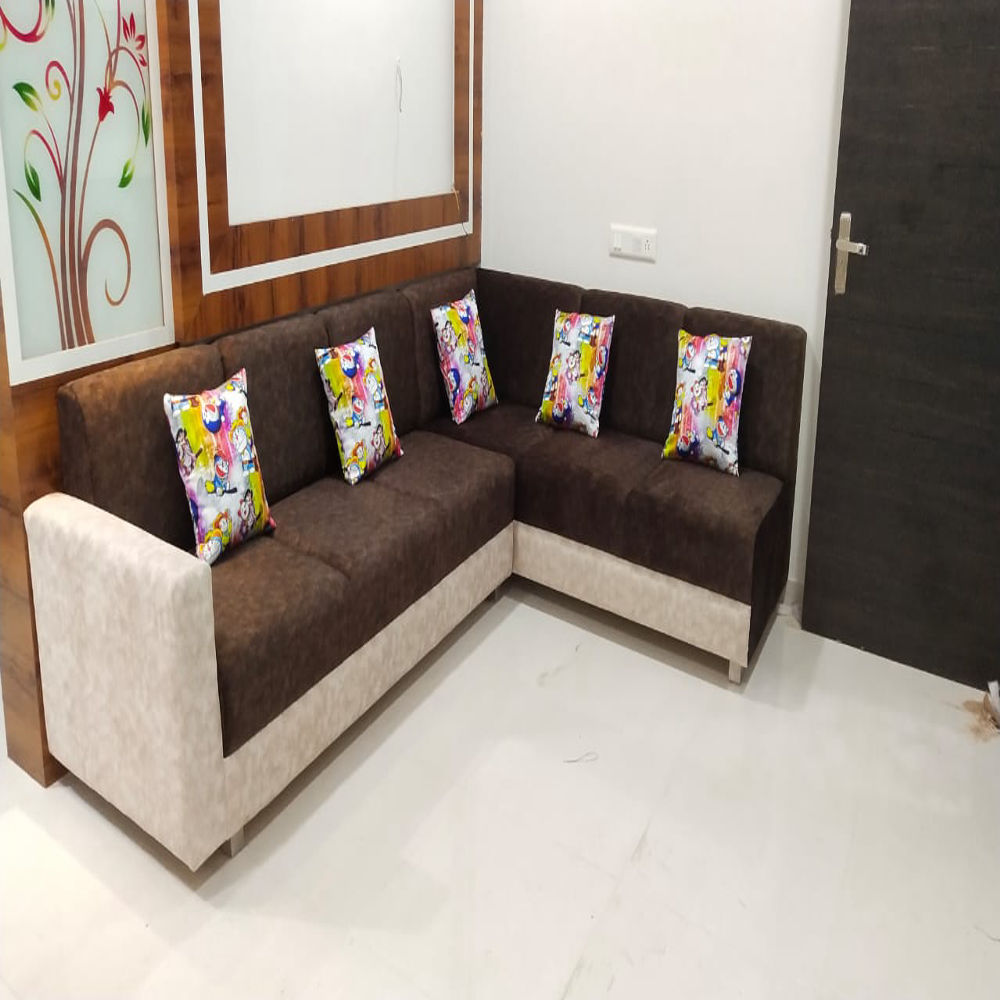 L shape Brown and white sofa